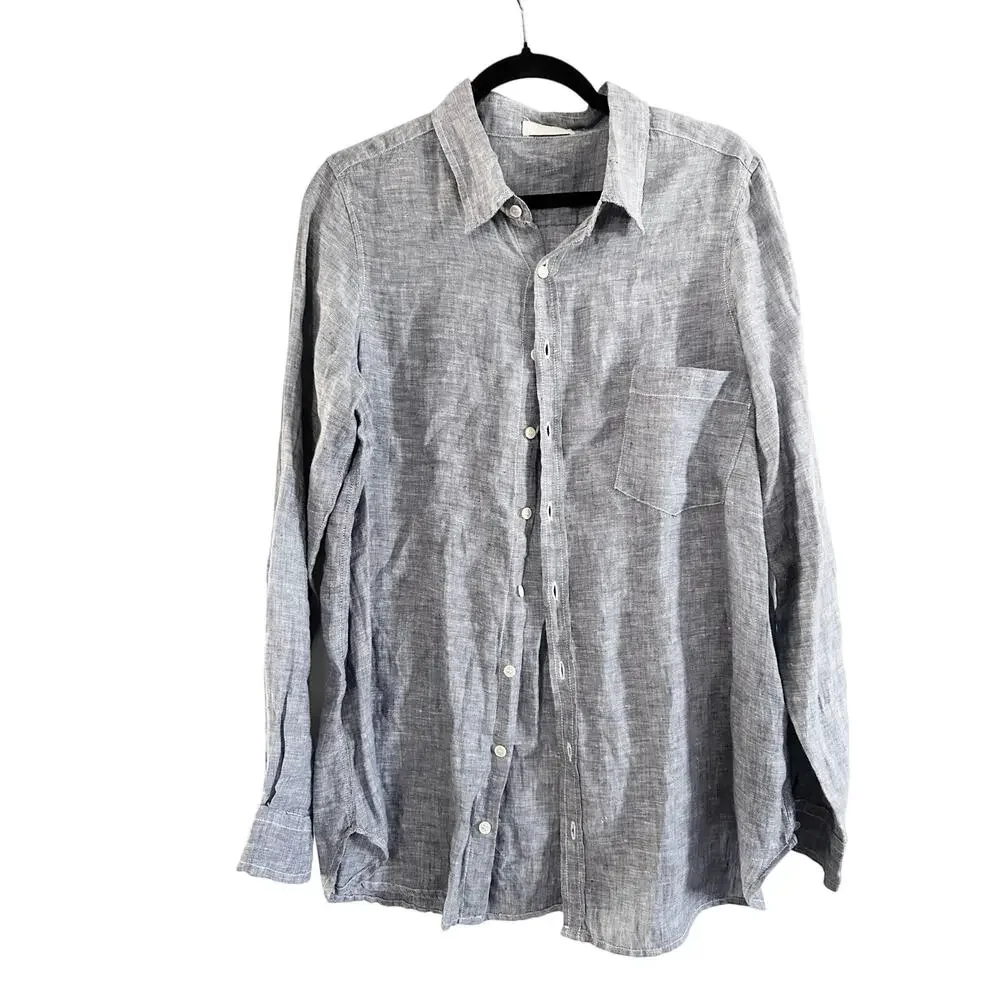 CP SHADES Joss Blue Linen Button-Down Shirt Minimalist Preppy CBK - Sz Medium - Picture 2 of 5